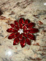 Red Enamel Glitter Poinsettia Christmas Brooch Pin - Image 1