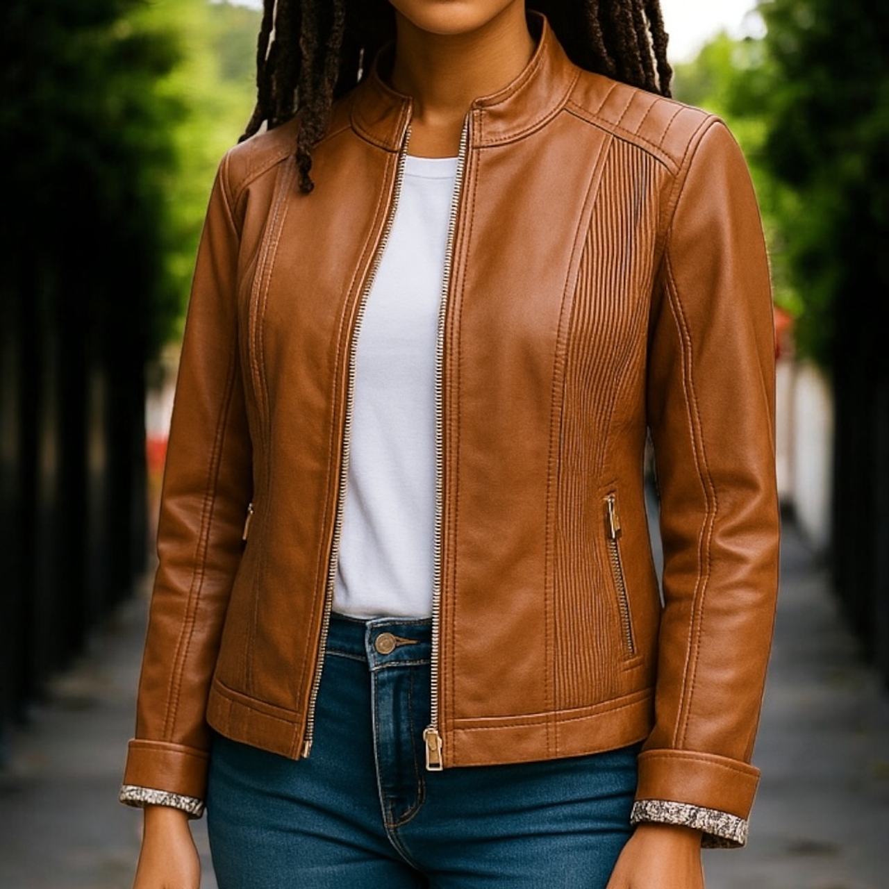 Women's Brown Faux Leather Jacket