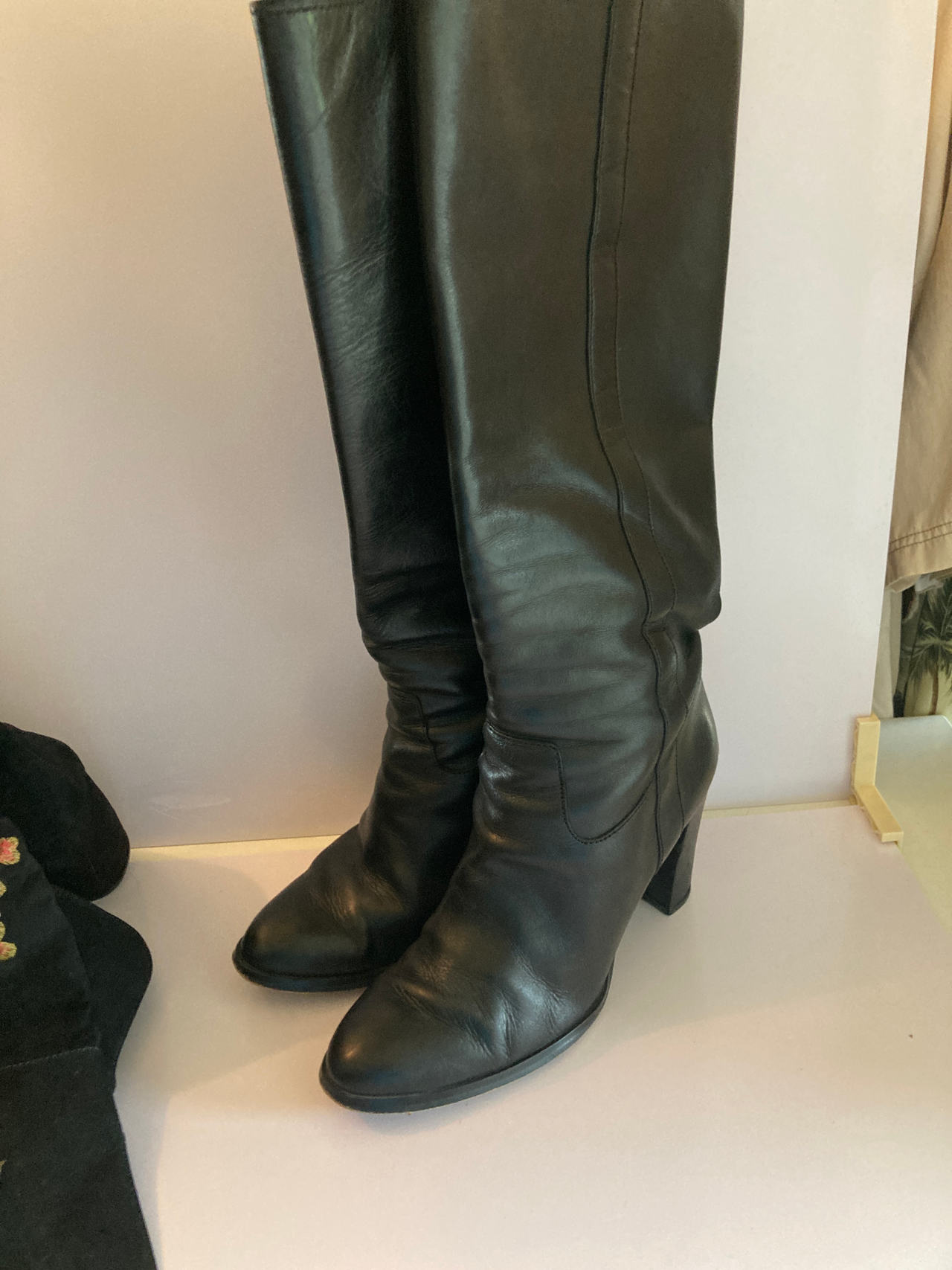 Black Leather Knee-High Boots