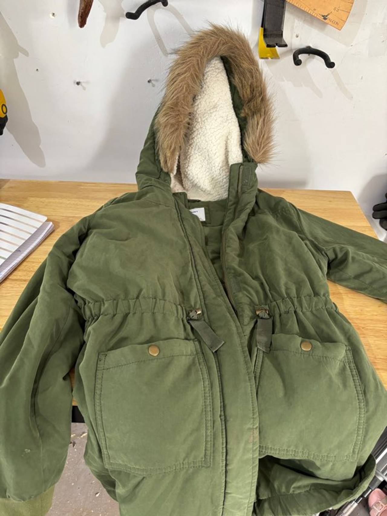 Green Parka Jacket with Faux Fur Hood