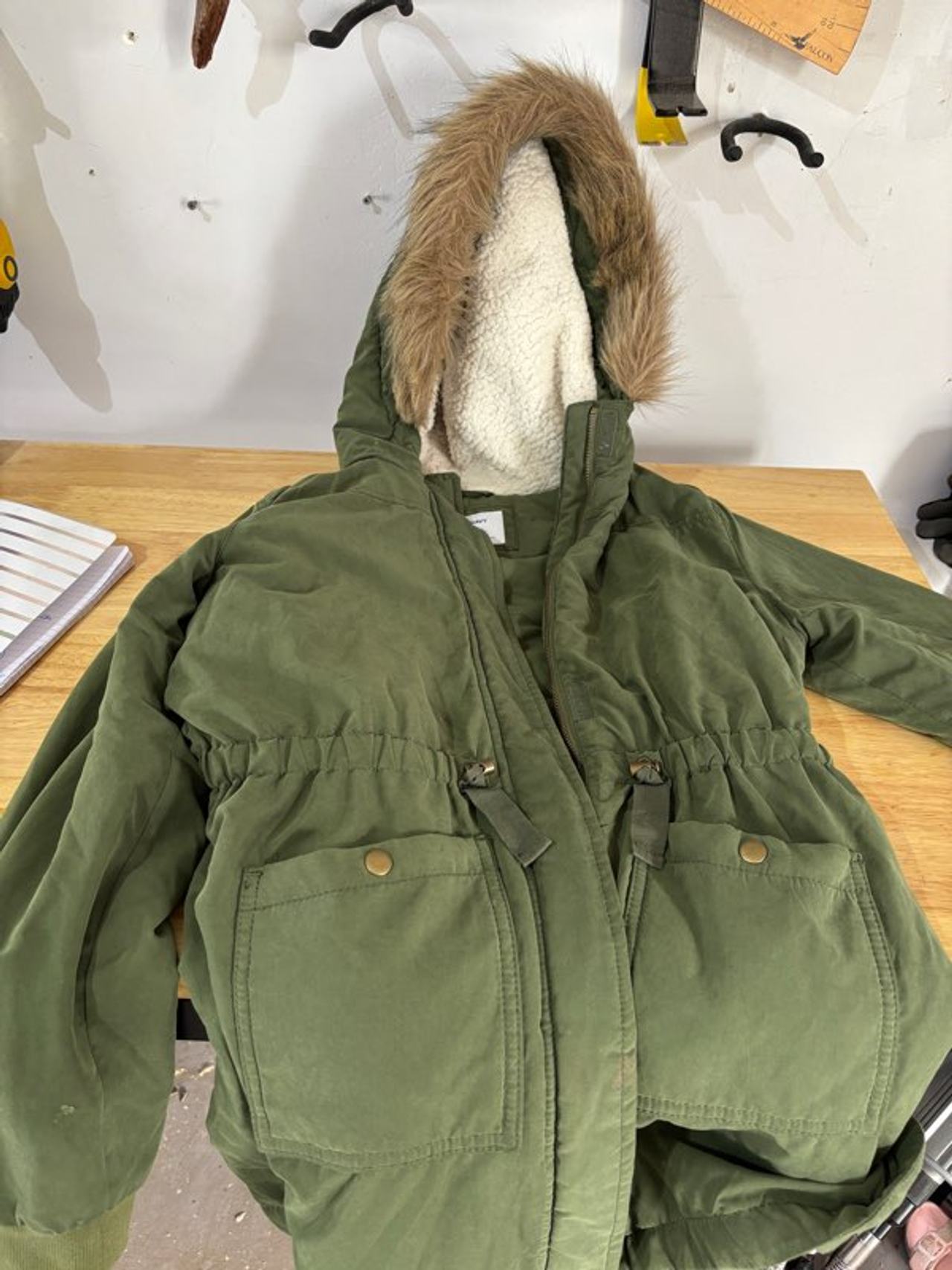 Green Parka Jacket with Faux Fur Hood