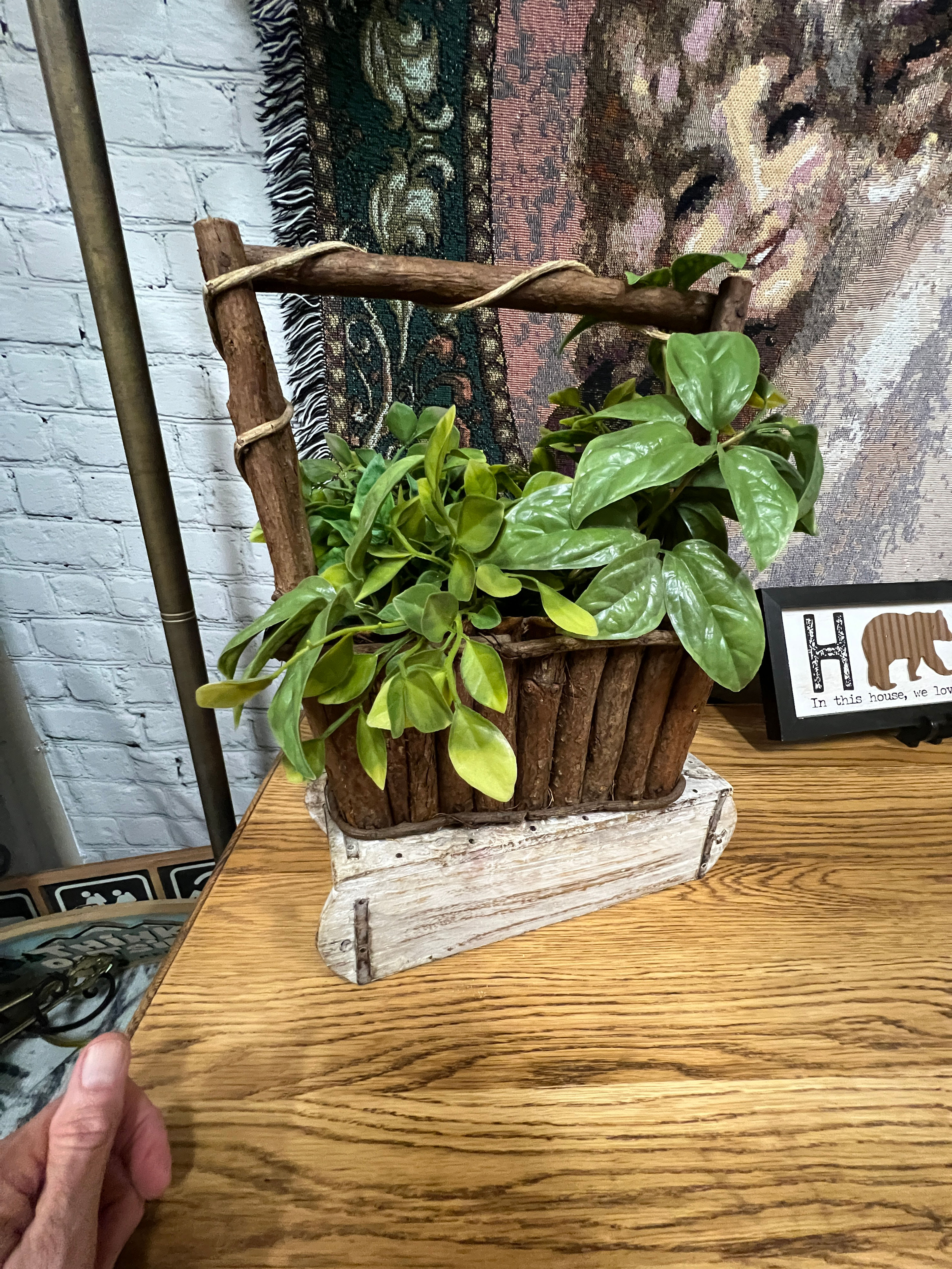 Rustic Wooden Basket Planter