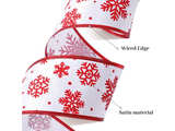 White Satin with Red Snowflake Wired Ribbon 2.5 Inch x 15 Yards  - Image 2