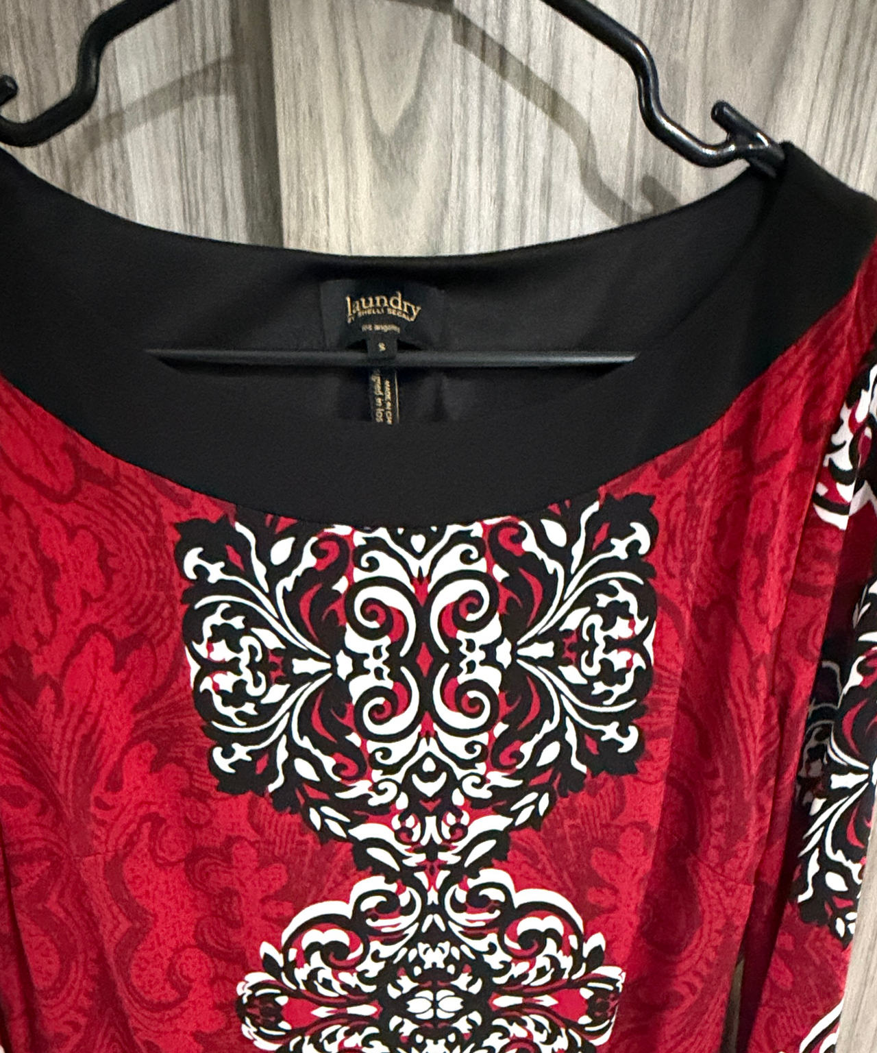 Laundry by Shelli Segal Damask Print Dress small red black and white