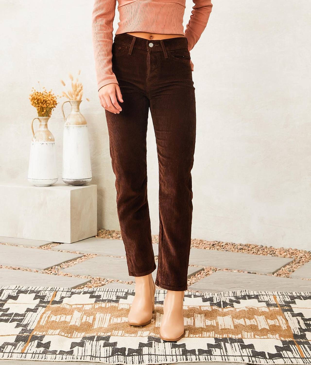 Levi's Wedgie Straight Brown High Rise Corduroy Pants Size 27