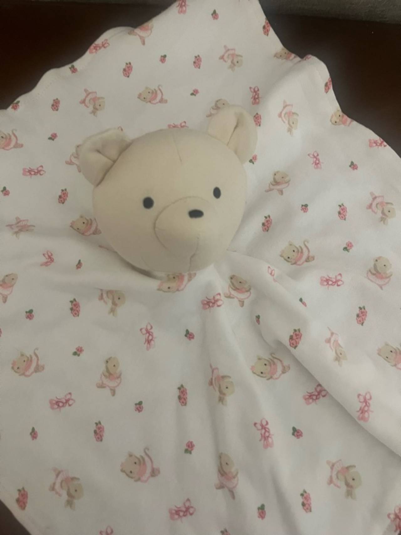 Starting Out Security Blanket Bear lovey White with Flowers