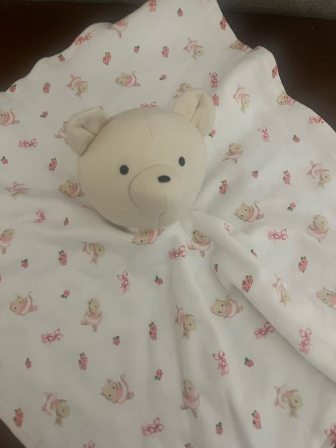 Starting Out Security Blanket Bear lovey White with Flowers