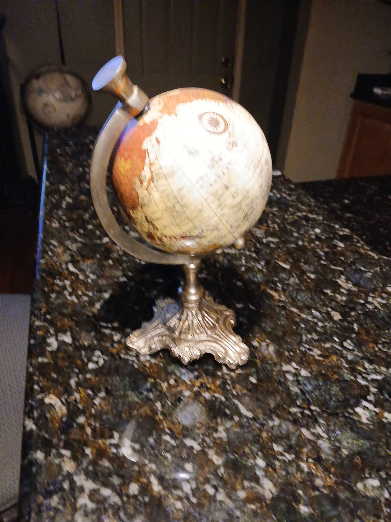 Vintage Style Decorative Desk Globe with Ornate Metal Base