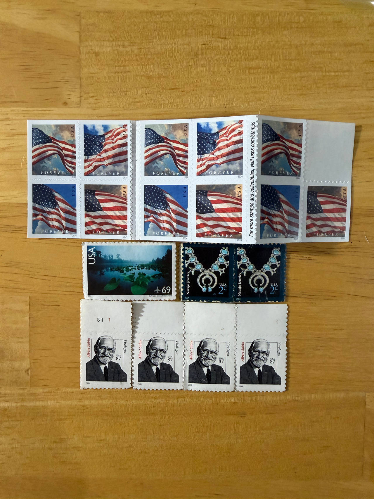 USPS Postage Stamp Collection (Flag Forever, Albert Sabin, Navajo Jewelry)