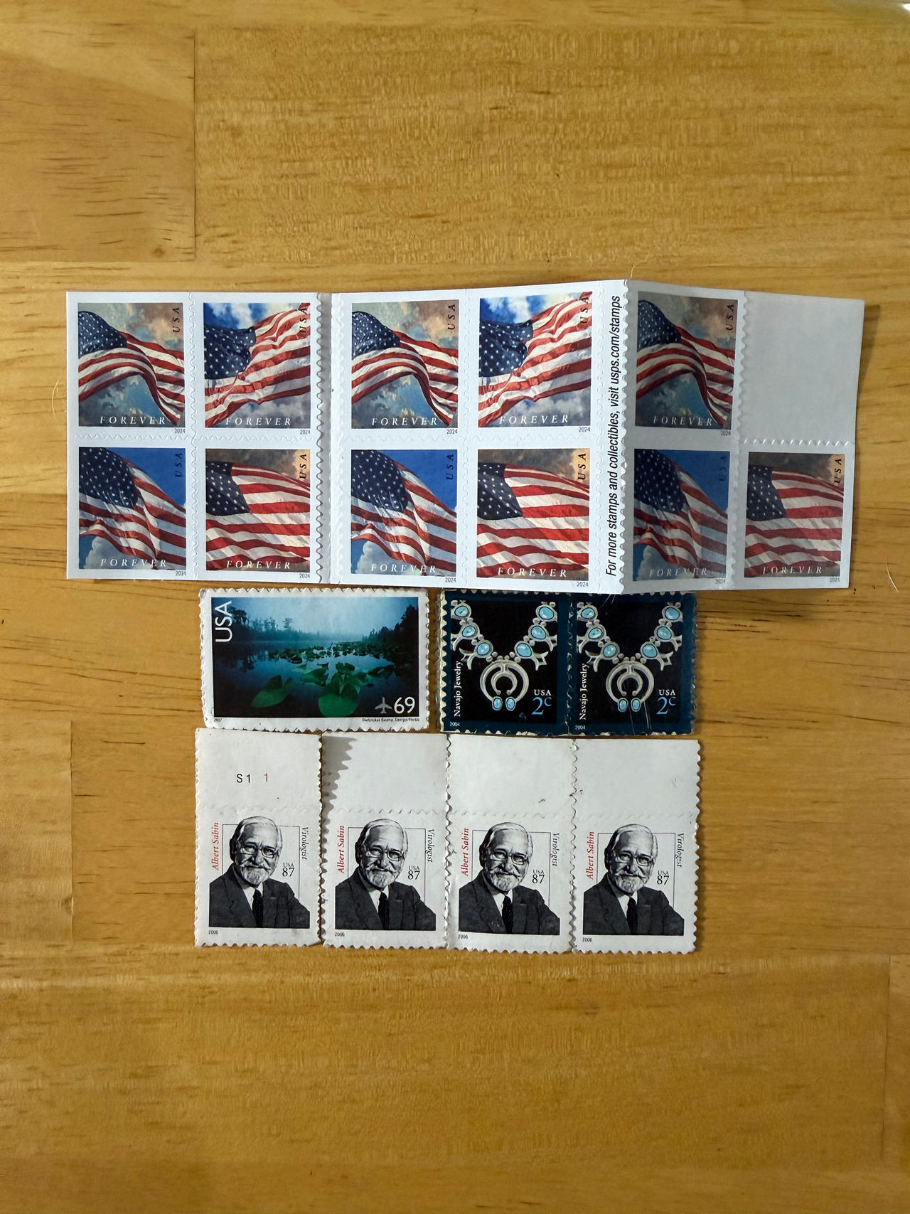 USPS Postage Stamp Collection (Flag Forever, Albert Sabin, Navajo Jewelry)