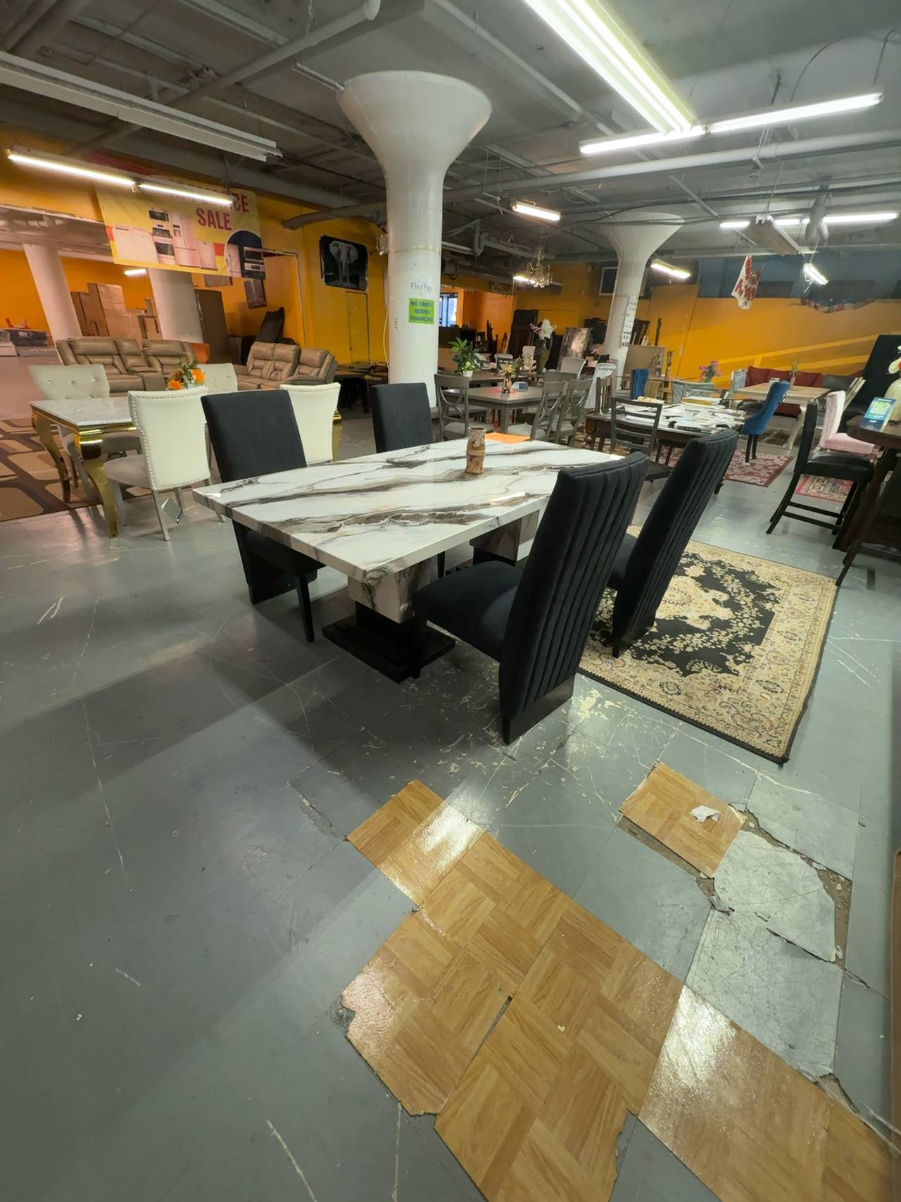 Crown Mark Modern Faux Marble Dining Table Set – 6 Chairs