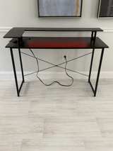 Modern L-Shaped Computer Desk Monitor Shelf LED Lights Built-In Power Outlet - Image 4