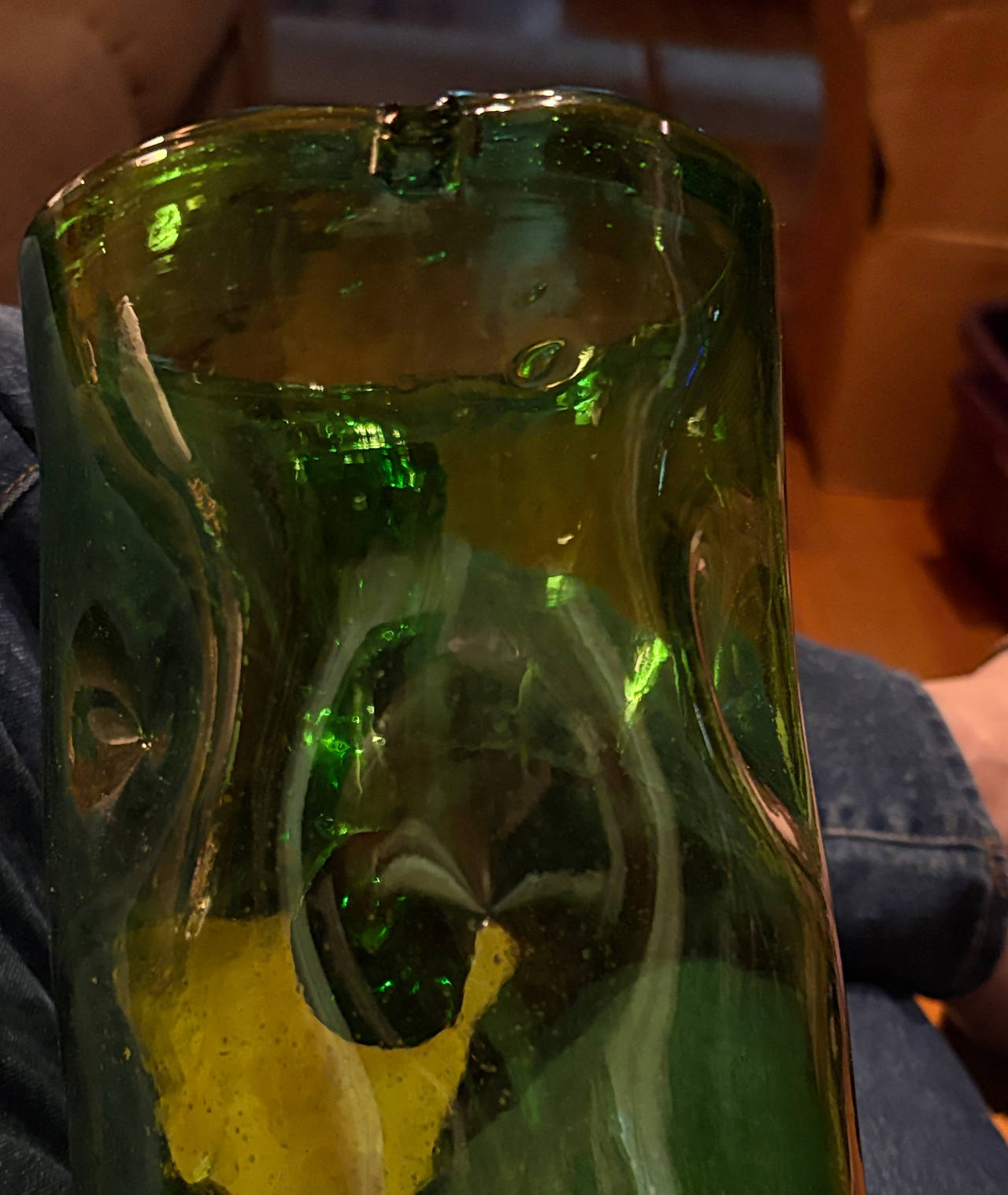Blenko Green Dimpled Glass Vase