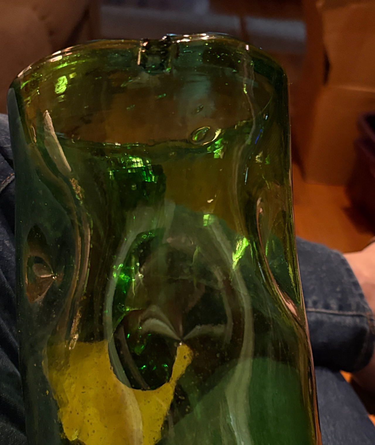 Blenko Green Dimpled Glass Vase