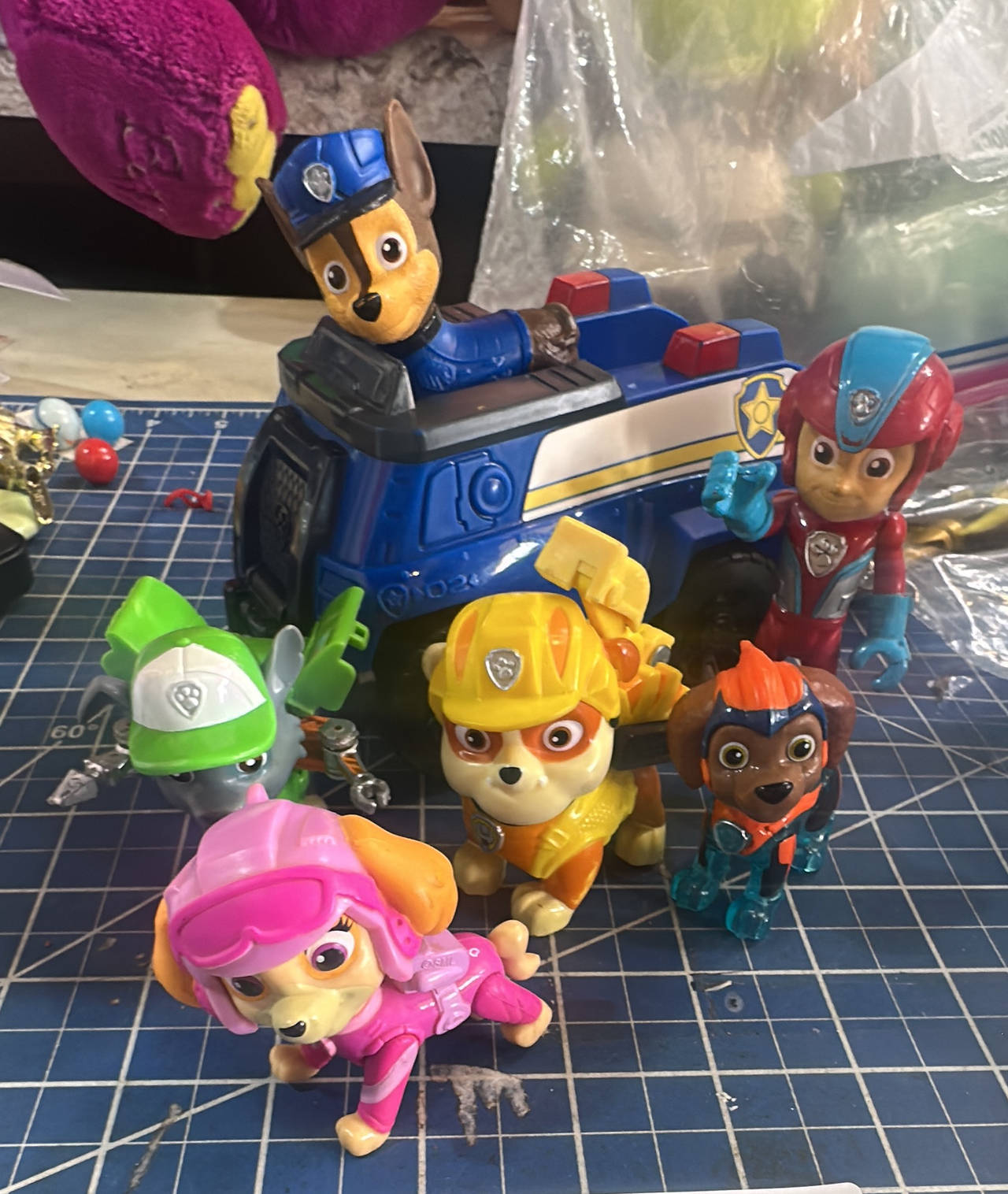 Paw Patrol Mighty Pups Action Figure Lot with Chase Police Cruiser 29448