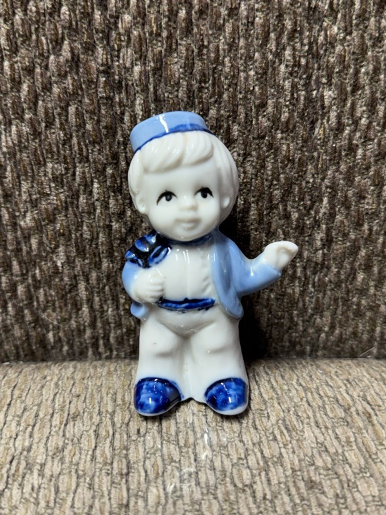Porcelain Boy Figurine with Hat Blue & White 4-inch