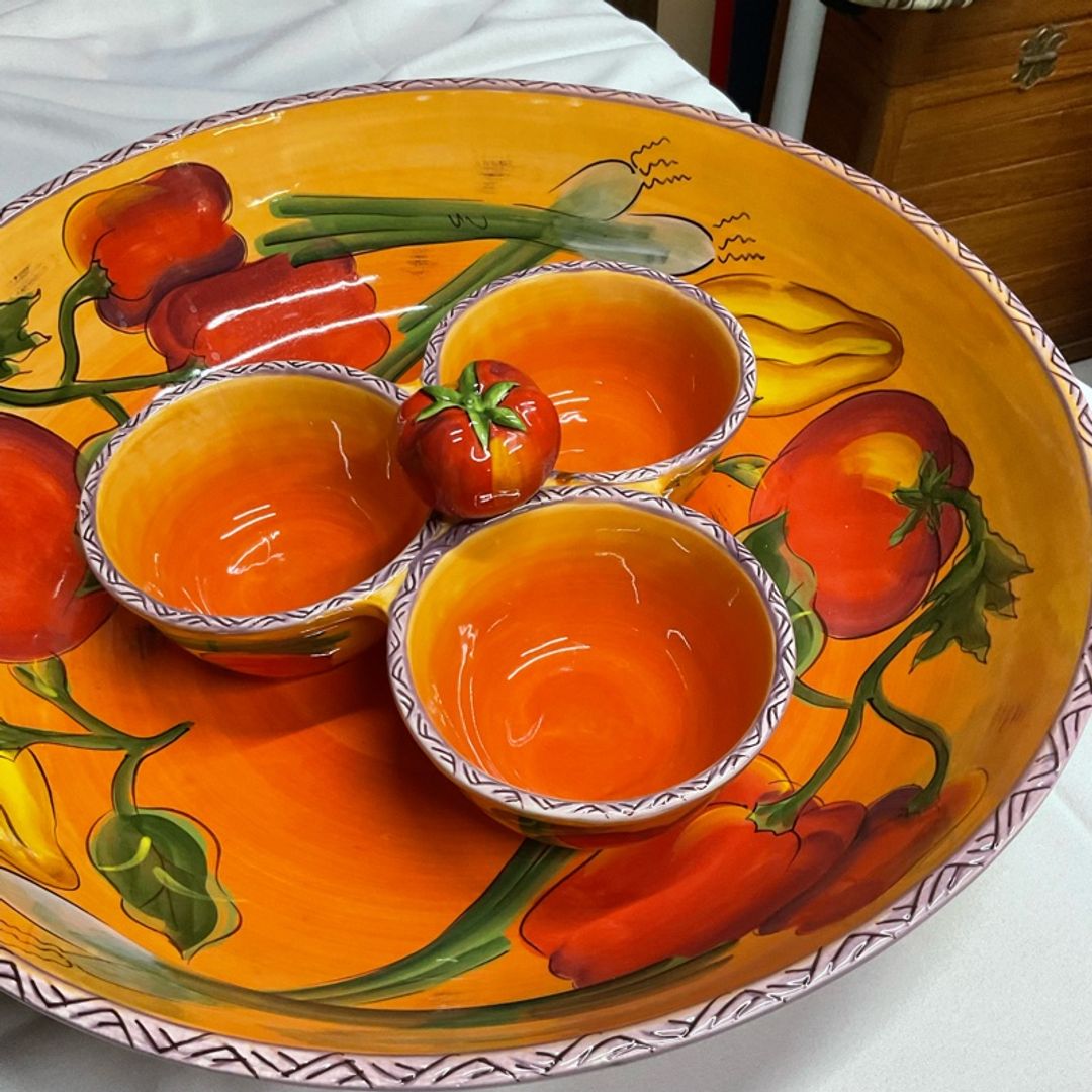 Les Jardins Clay Art Hand-Painted 3-Piece Serving Set