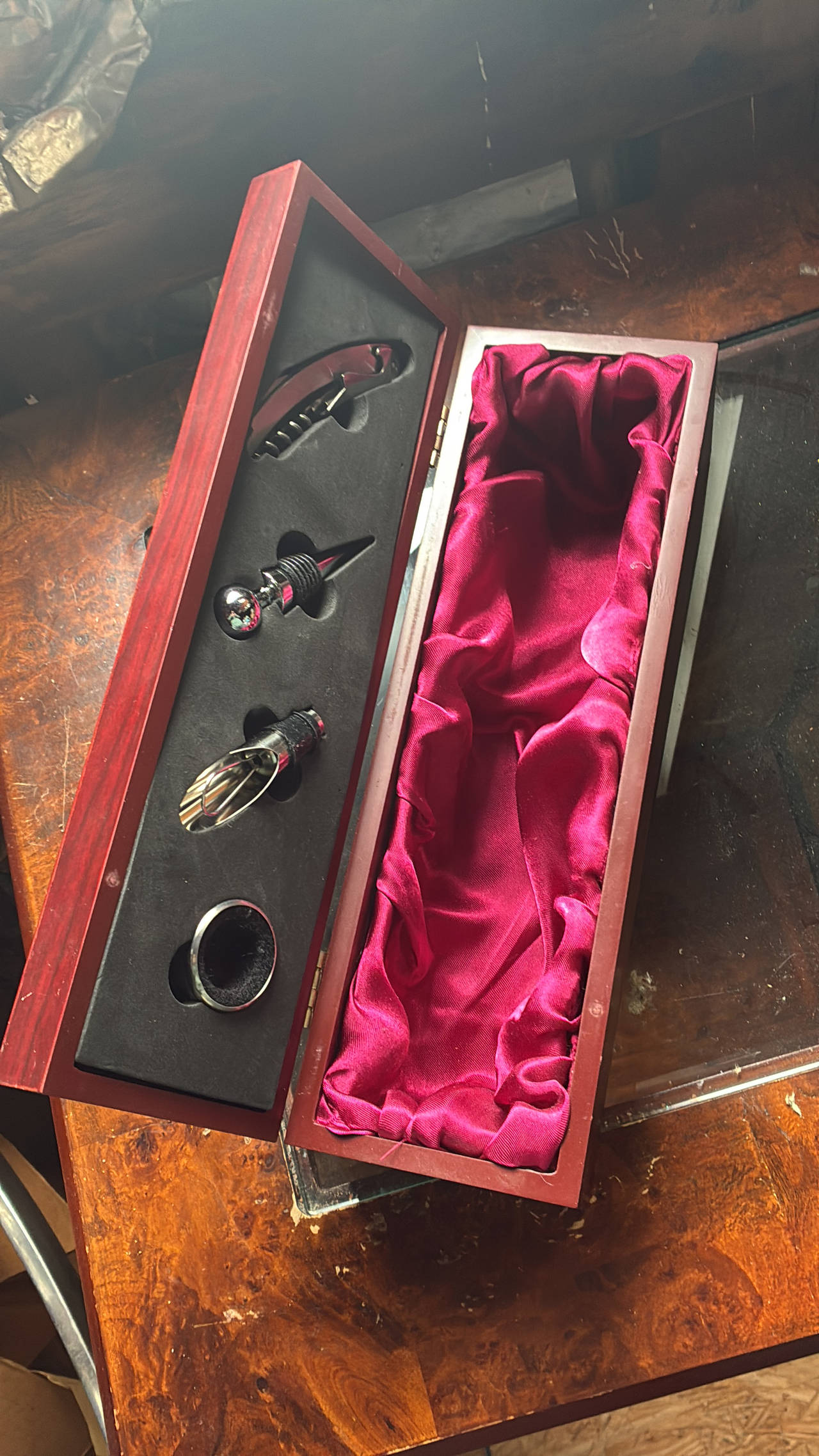 Wooden Wine Gift Box with 4 Piece Tool Set