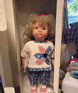 Götz Artist Doll Blonde Curly Hair red white and blue in Box with accessory - Image 1