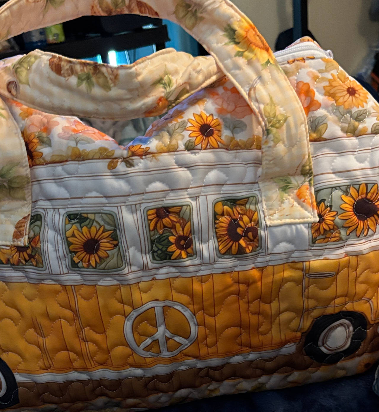 Quilted Sunflower Hippie Bus Duffel Bag