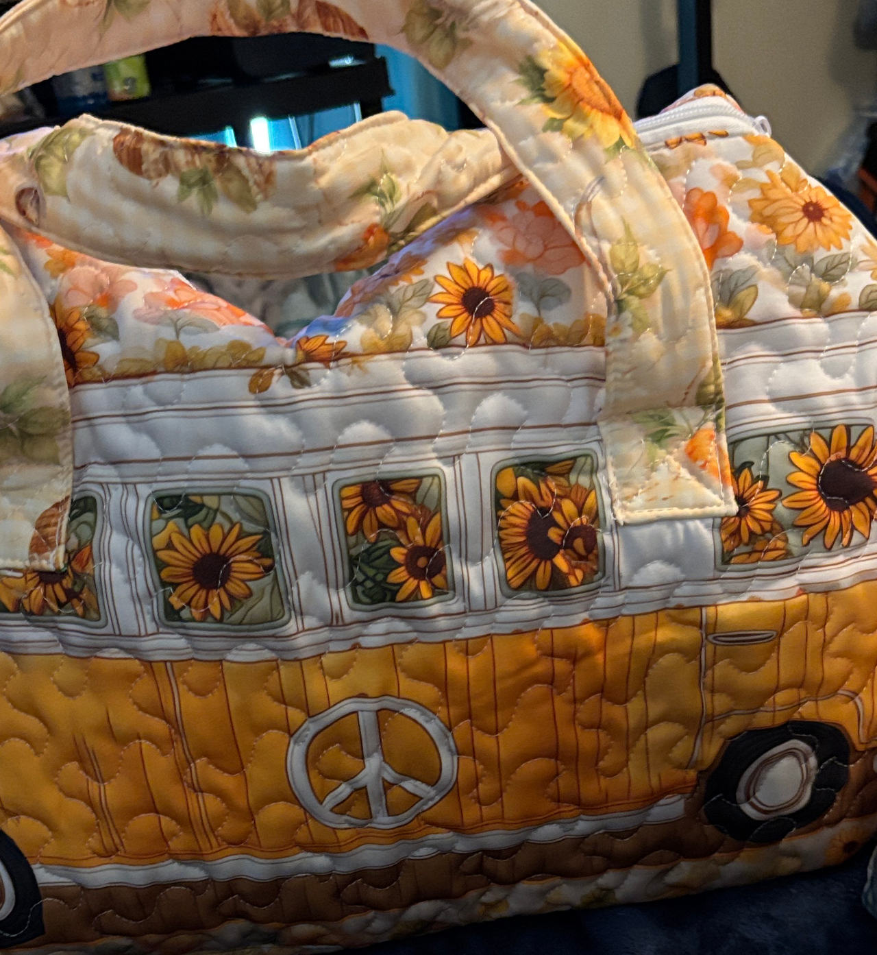 Quilted Sunflower Hippie Bus Duffel Bag