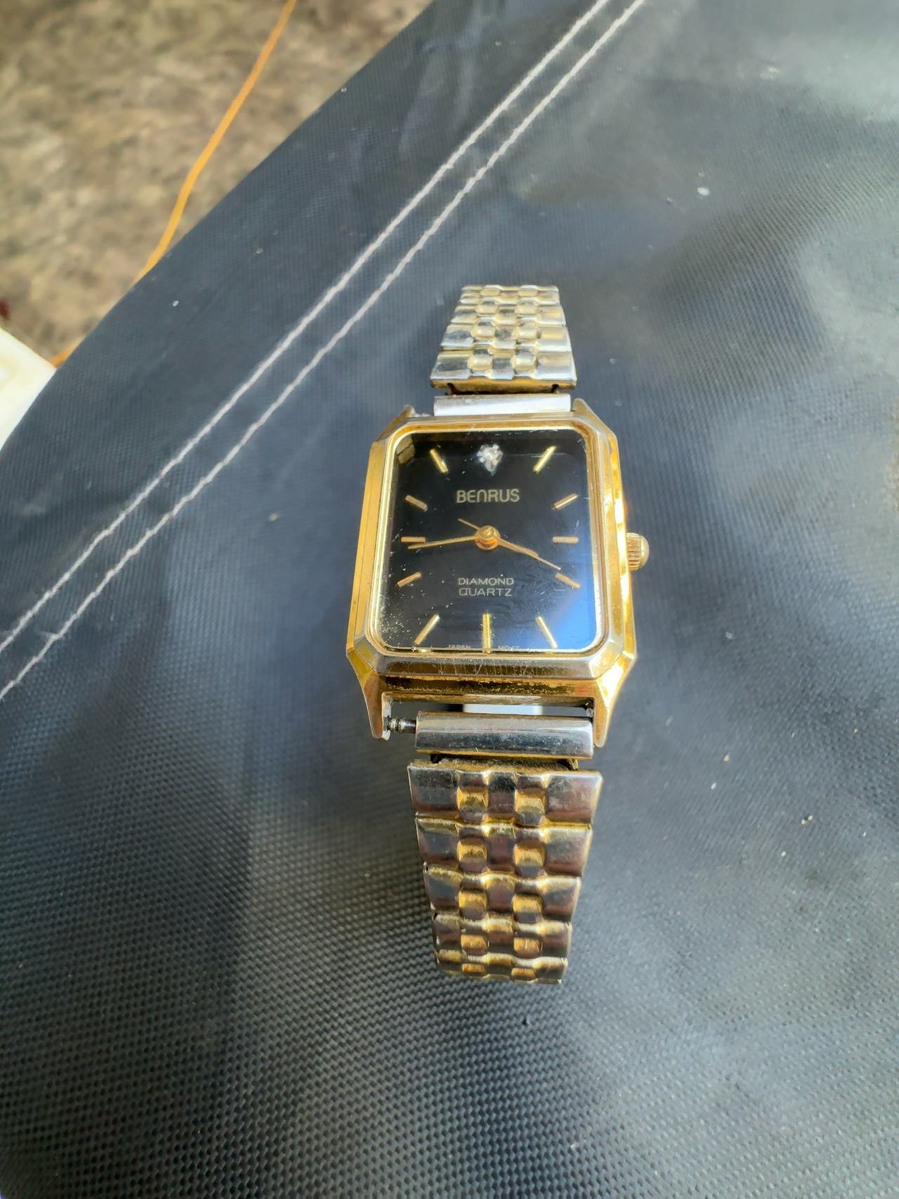 Benrus Diamond Quartz Men's Watch with Black Leather Band