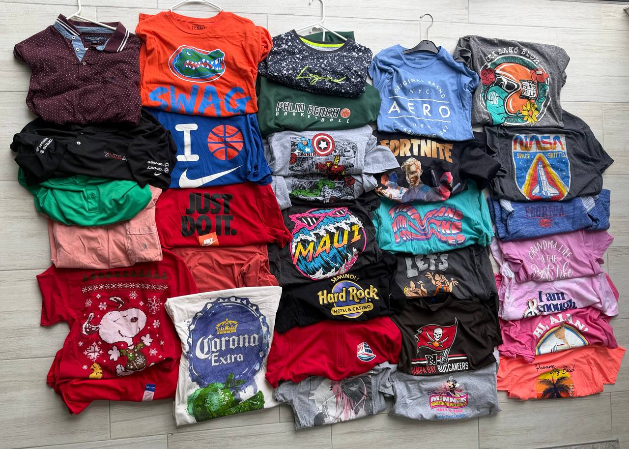 33 Piece Reseller Clothing Lot Disney Nike NASA Hard Rock Buccaneers