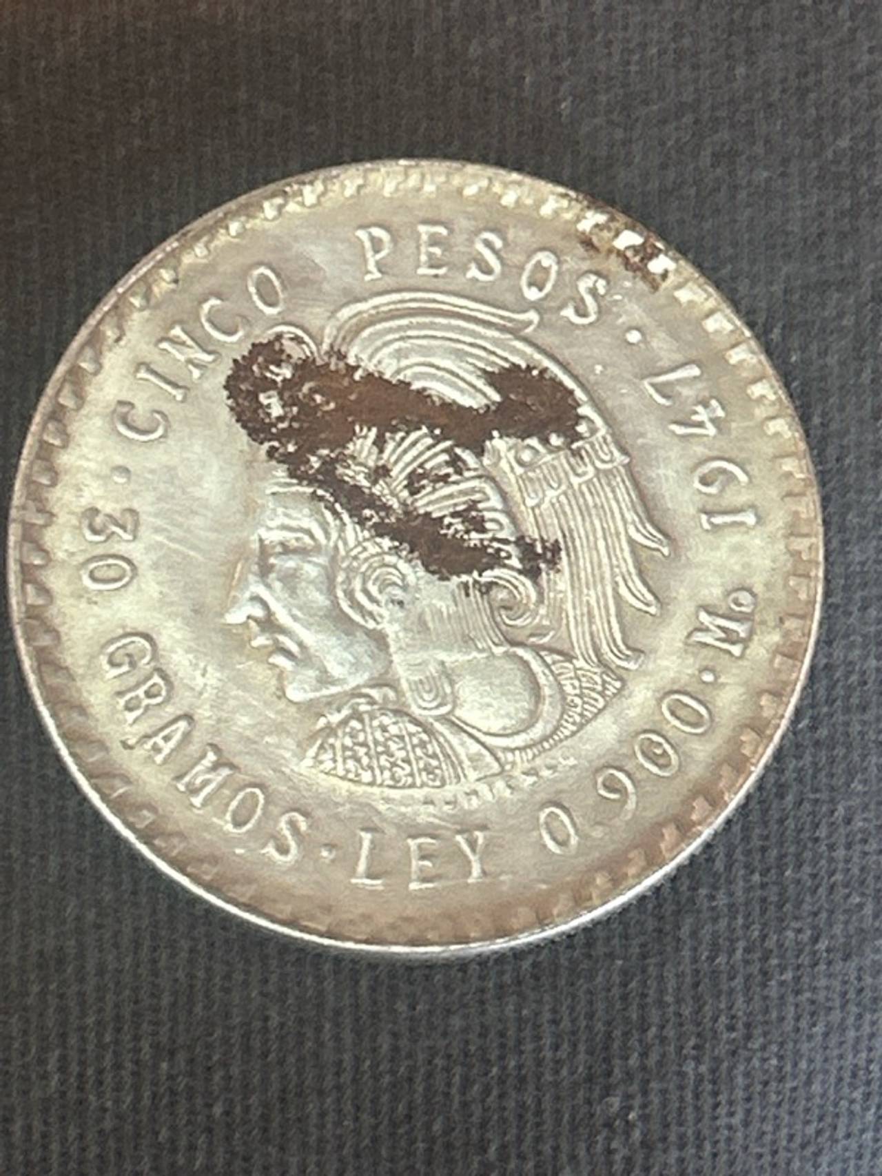 Mexico 5 Peso Silver Coin Cuauhtemoc 1947