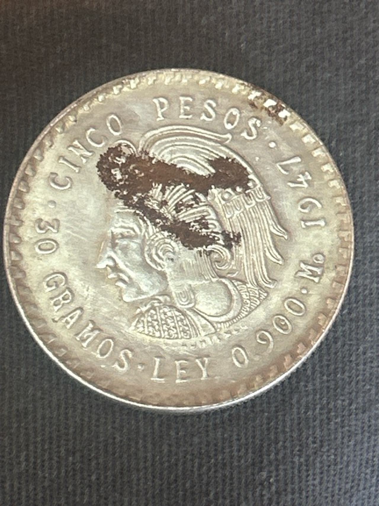 Mexico 5 Peso Silver Coin Cuauhtemoc 1947