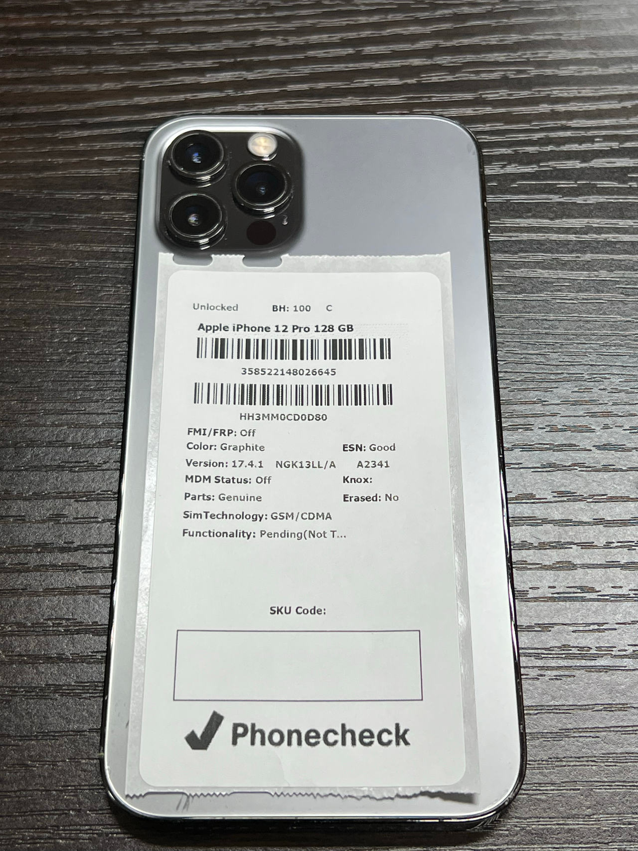 Apple iPhone 12 Pro 128 GB Graphite unlocked 100% battery health
