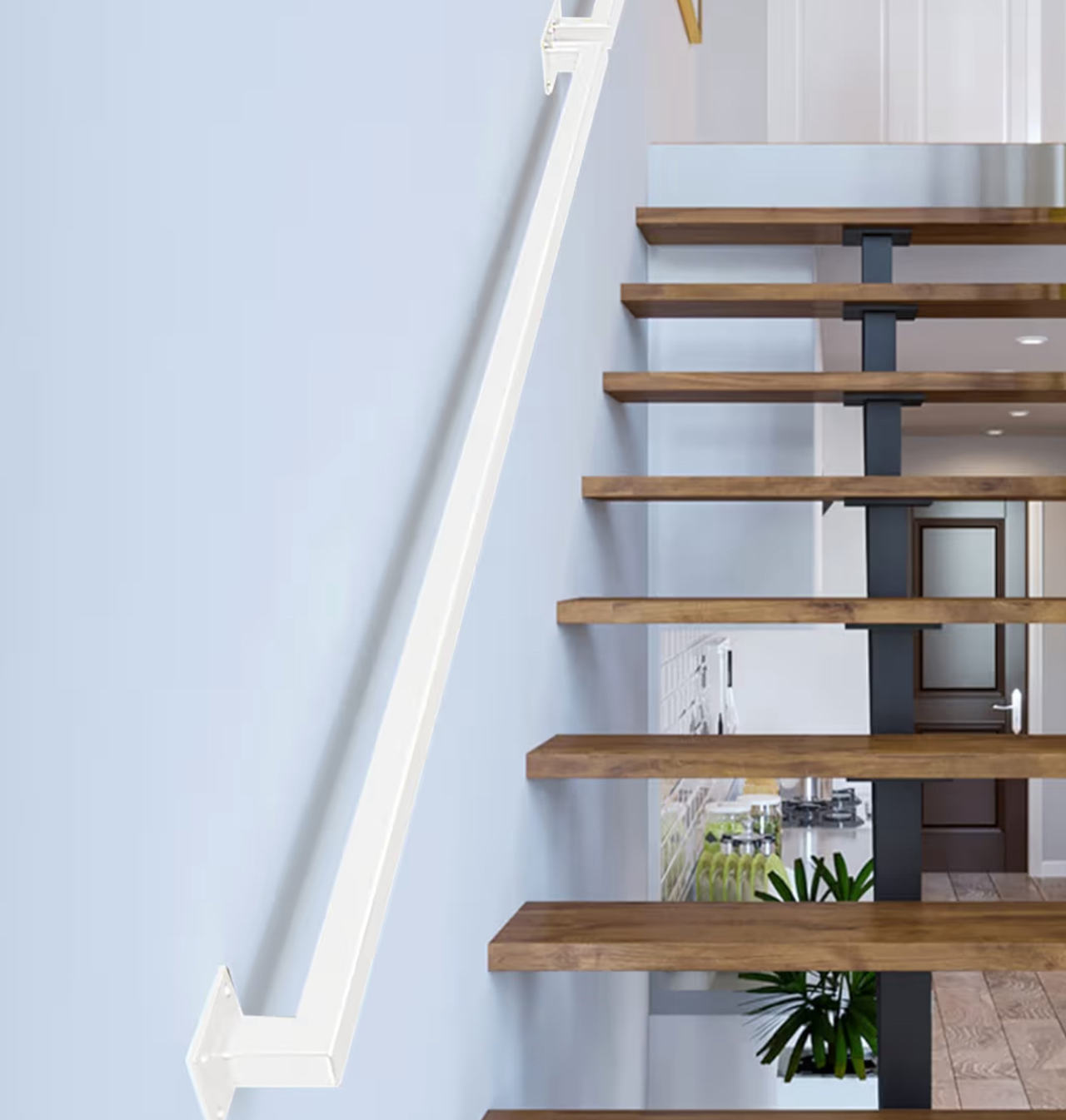 3FT White Iron Hand Railing, Sturdy Safety Staircase Handrails Wall Mount 500lbs
