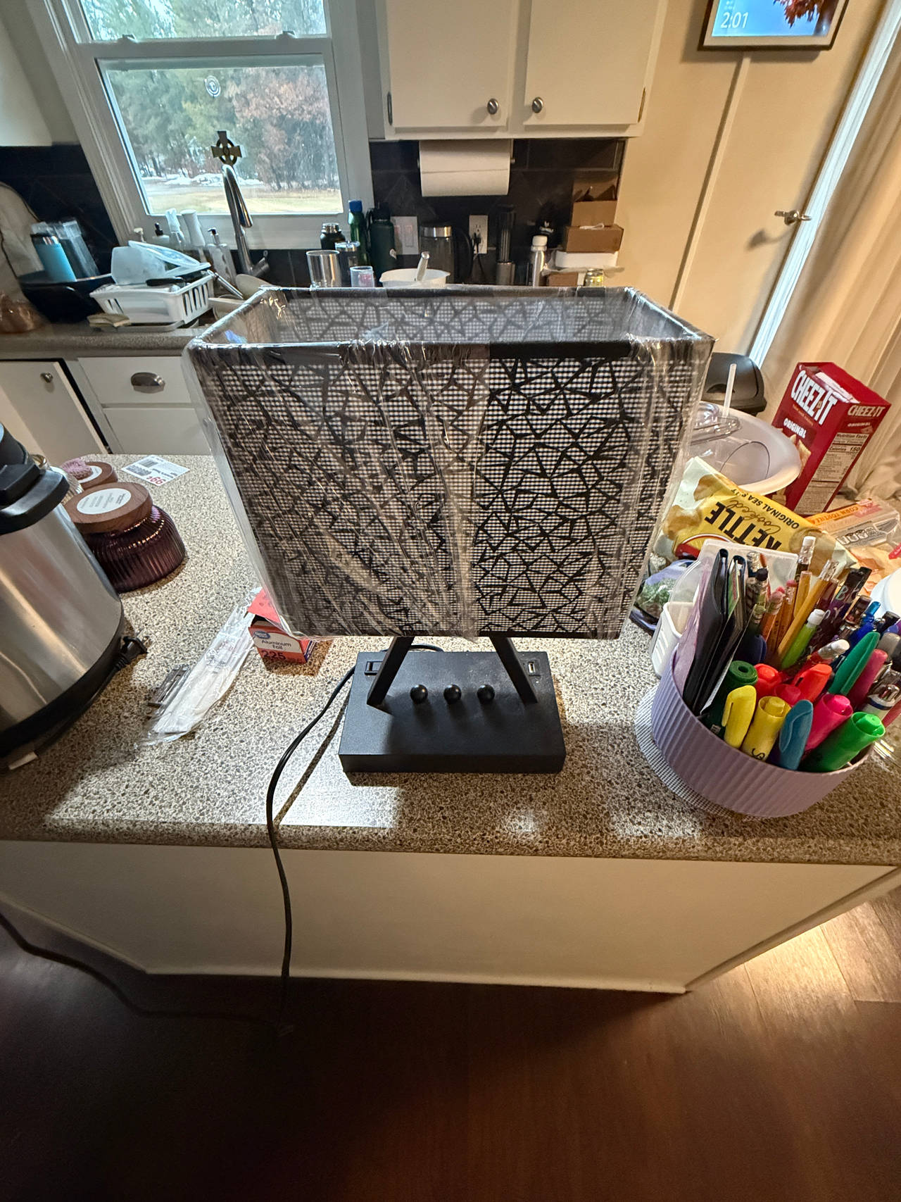 Mainstays Geometric Square Table Lamp with USB Ports