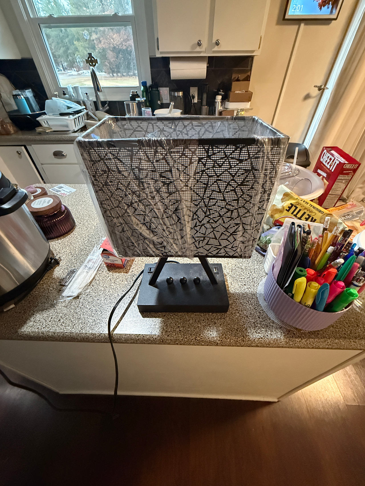Mainstays Geometric Square Table Lamp with USB Ports