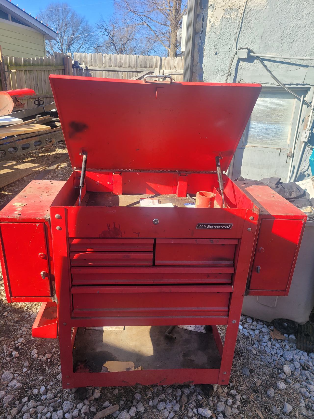 U.S. General 30 in. 5 Drawer Mechanic's Cart with Side Cabinets