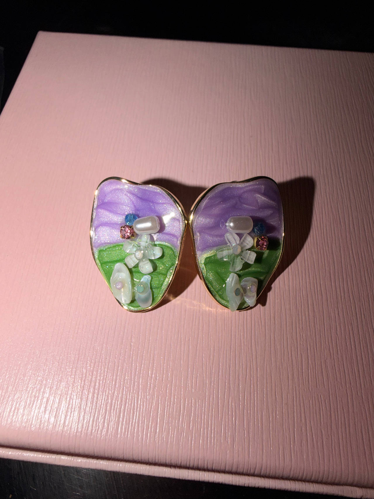 Vintage Enamel Floral Landscape Earrings