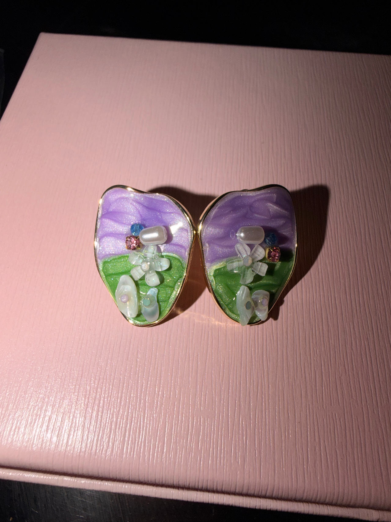 Vintage Enamel Floral Landscape Earrings