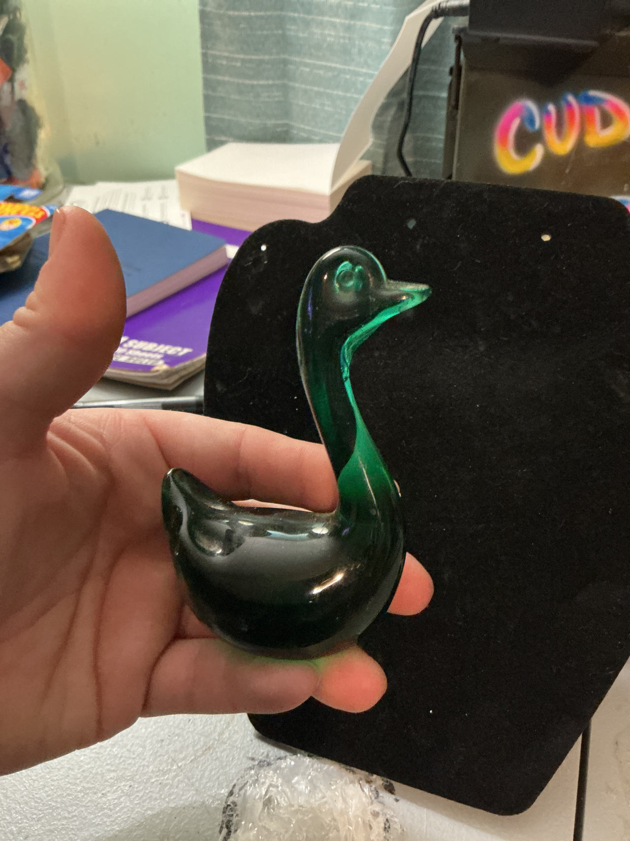 Vintage Green Glass Swan Figurine