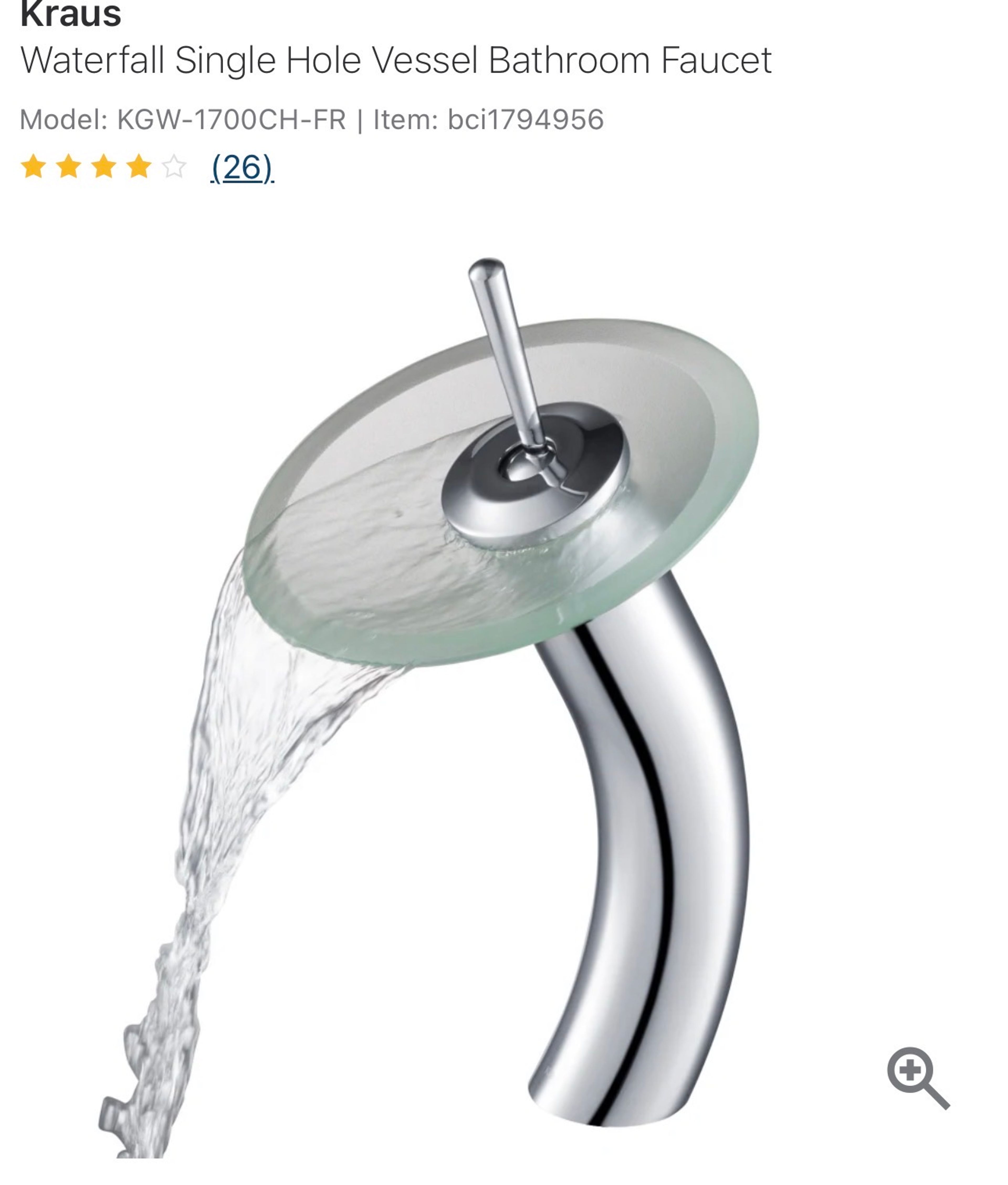 Kraus KGW-1700SN Single Lever Vessel Glass Waterfall Bathroom Faucet - Image 2