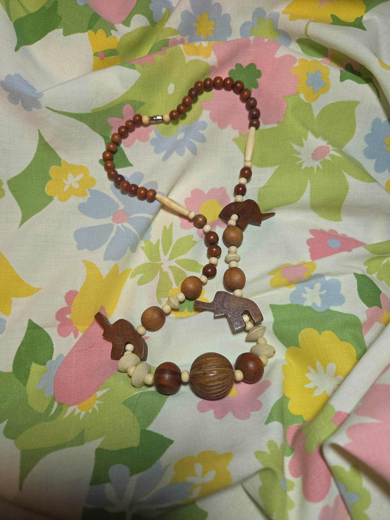 Vintage Wooden Elephant Bead Necklace