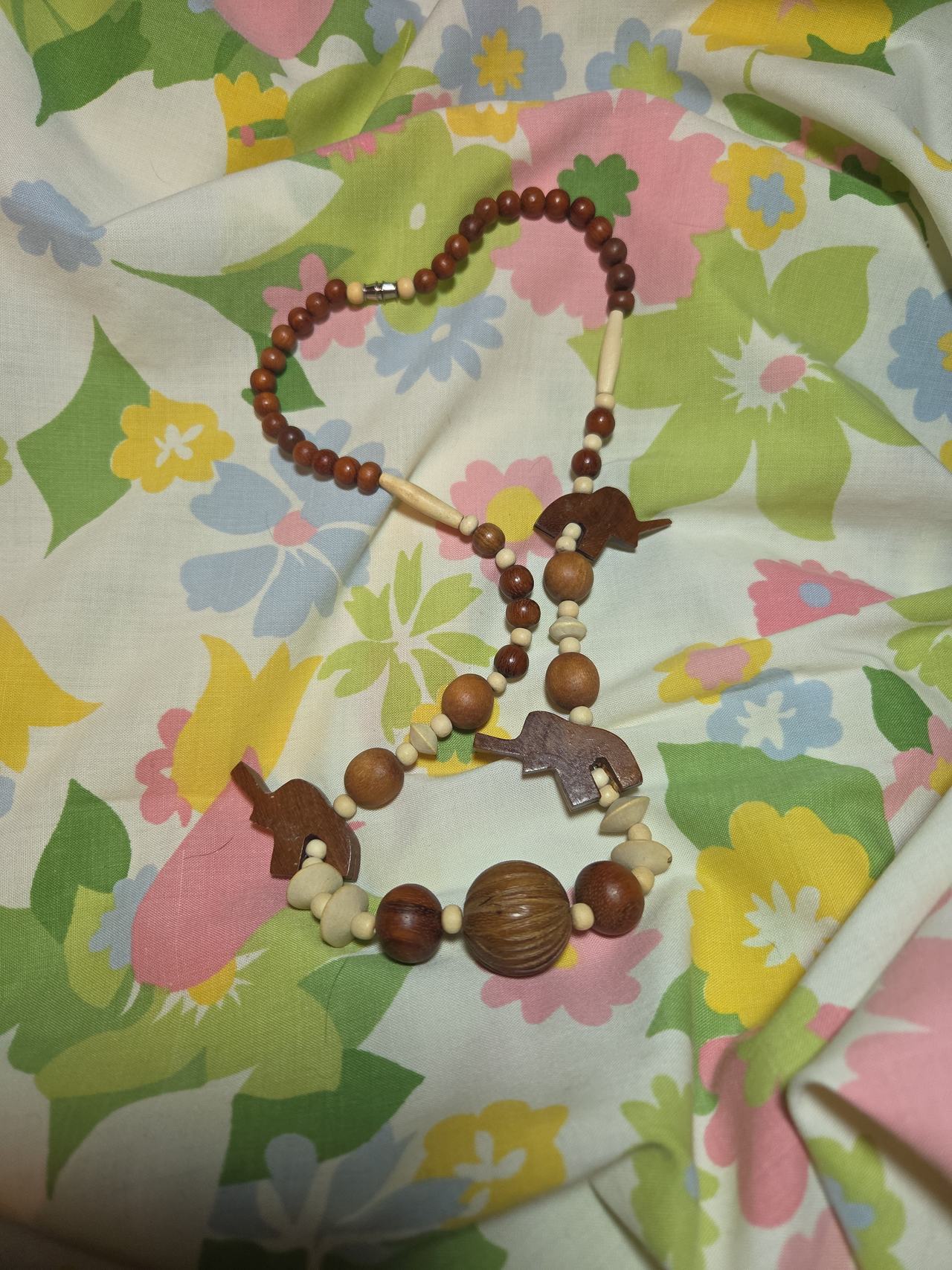 Vintage Wooden Elephant Bead Necklace
