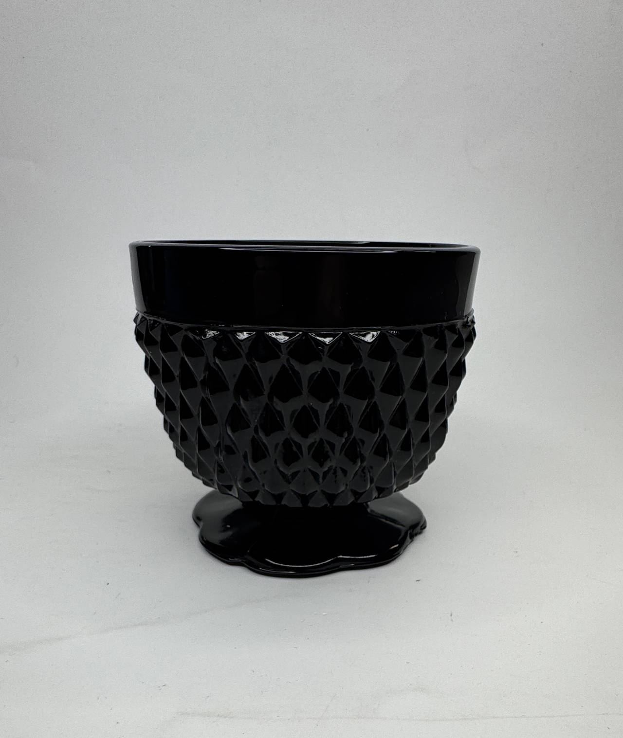 Indiana Glass Black Milk Diamond Point Footed Bowl