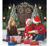 Mocsicka 7x5ft Christmas Photography Backdrop Winter Rustic Wood Door Background - Image 2