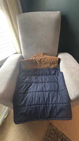 J.Crew Men's Puffer Vest Navy Blue with Brown Corduroy Trim Size L - Image 2