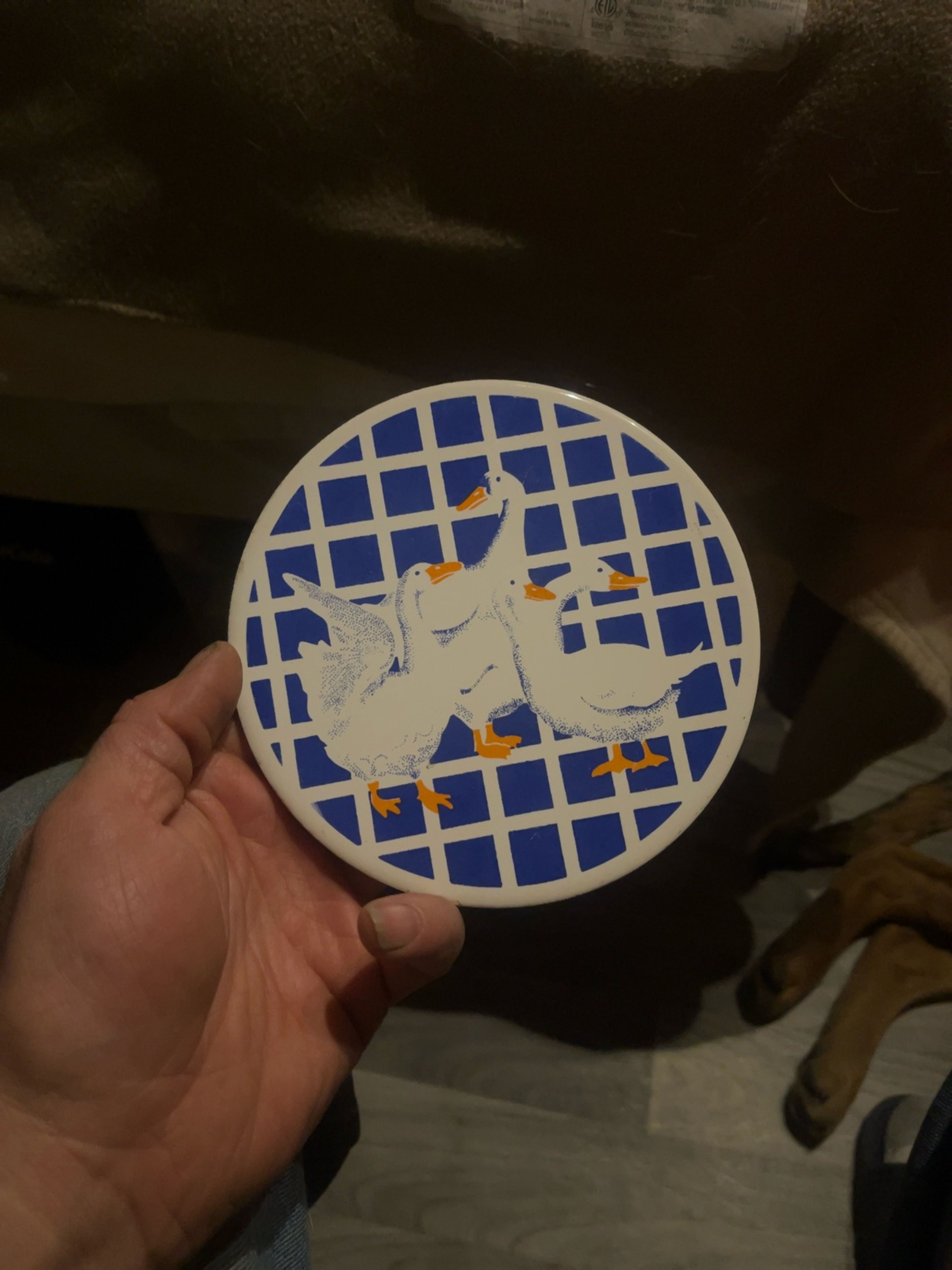 Department 56 Vintage Cast Iron Trivet Blue & White Checkered Goose
