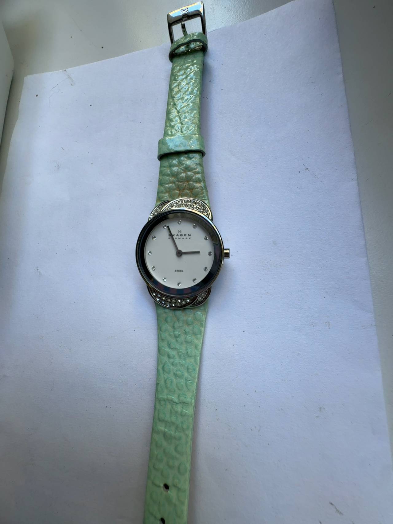 Skagen 818SSLI Women's White Dial Blue Calfskin Leather Watch