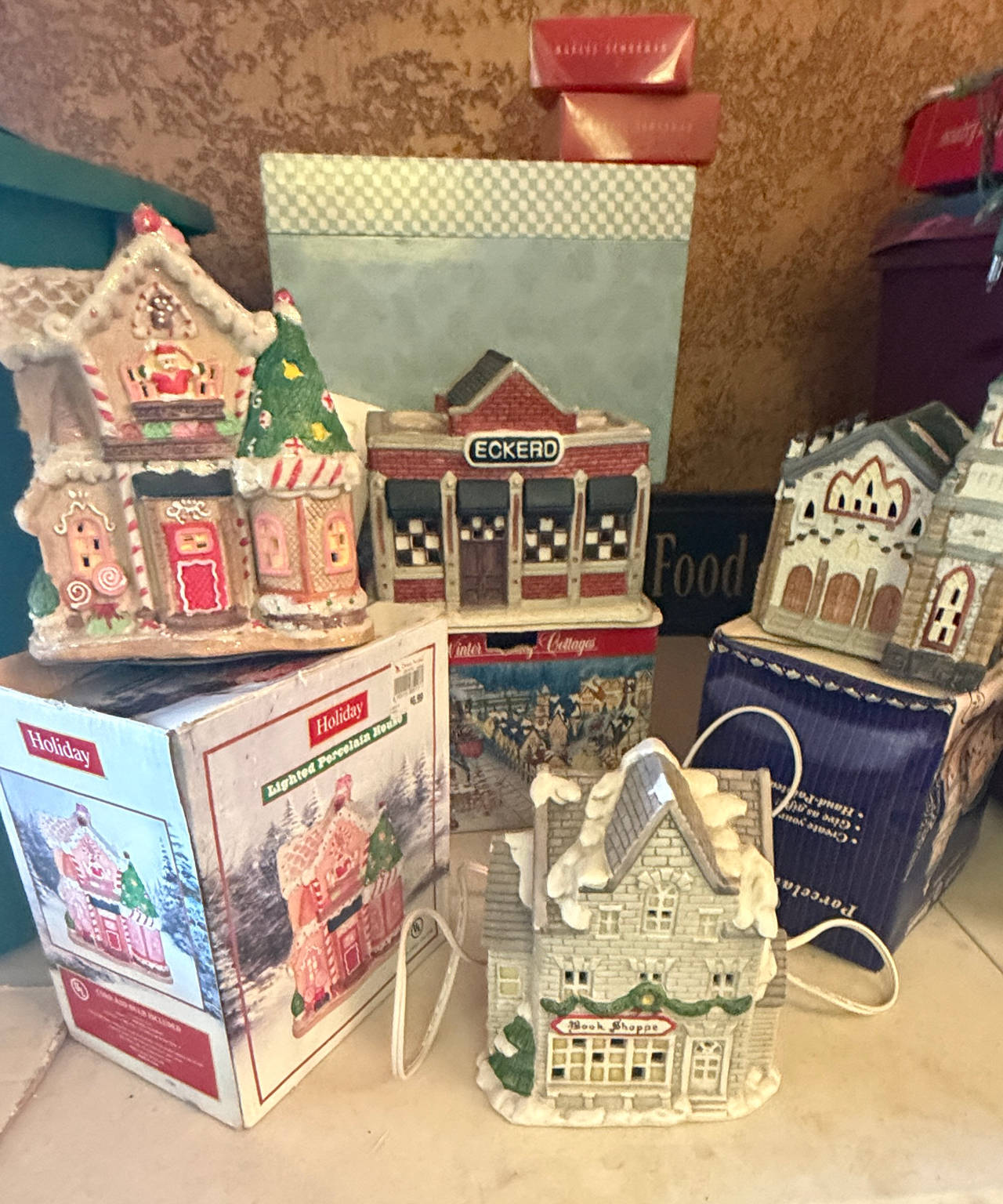 Holiday Time Lighted Porcelain Village Houses Set
