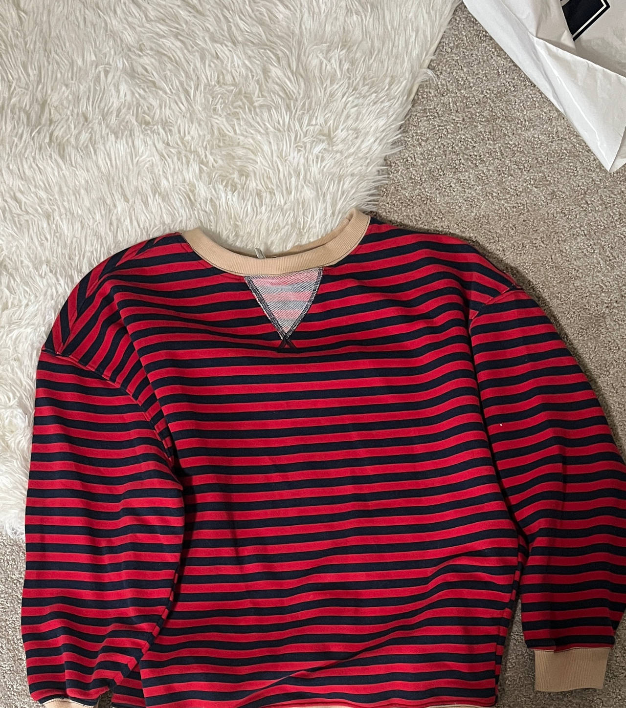 Red and Black Striped Crewneck Sweatshirt