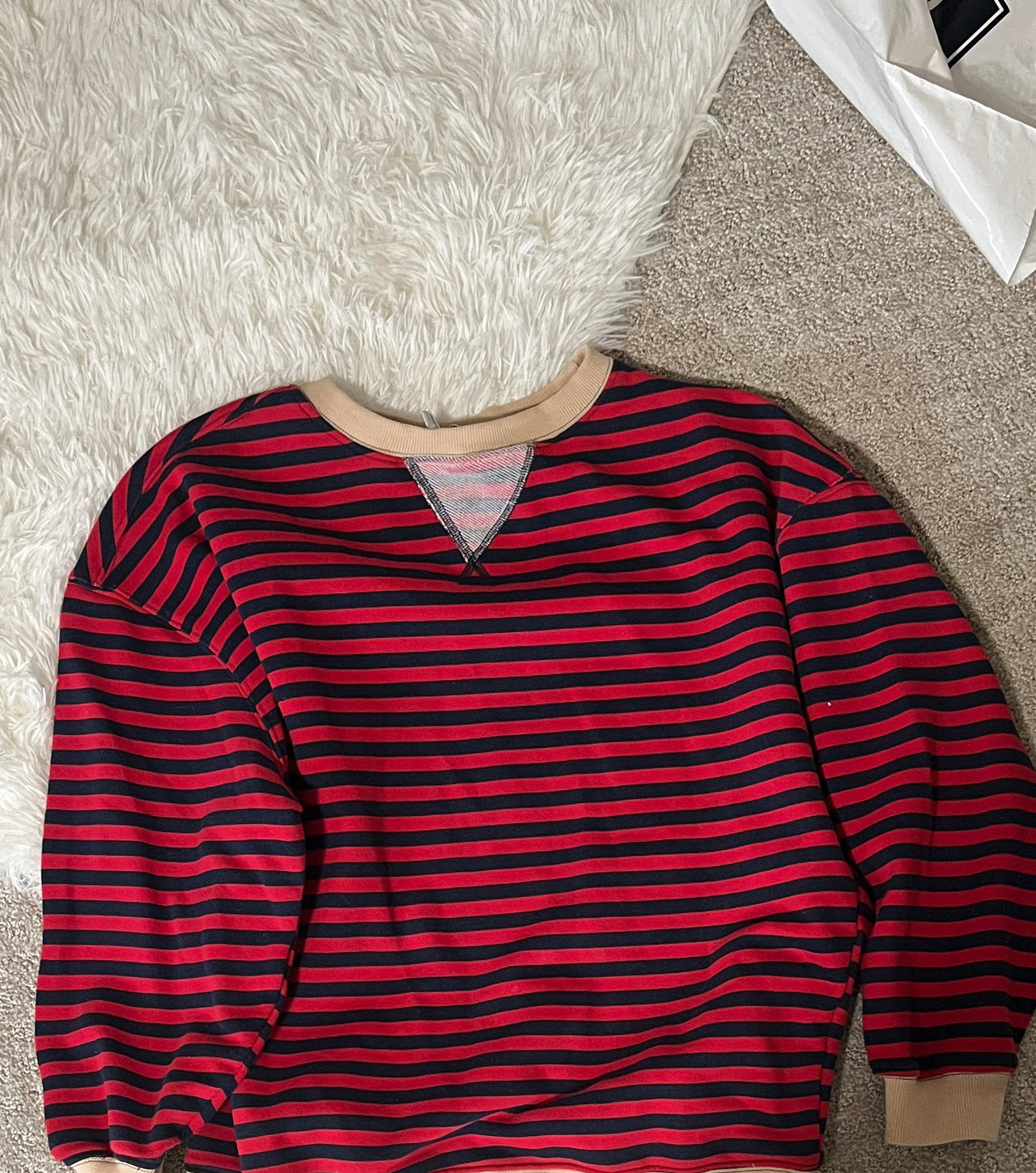 Red and Black Striped Crewneck Sweatshirt