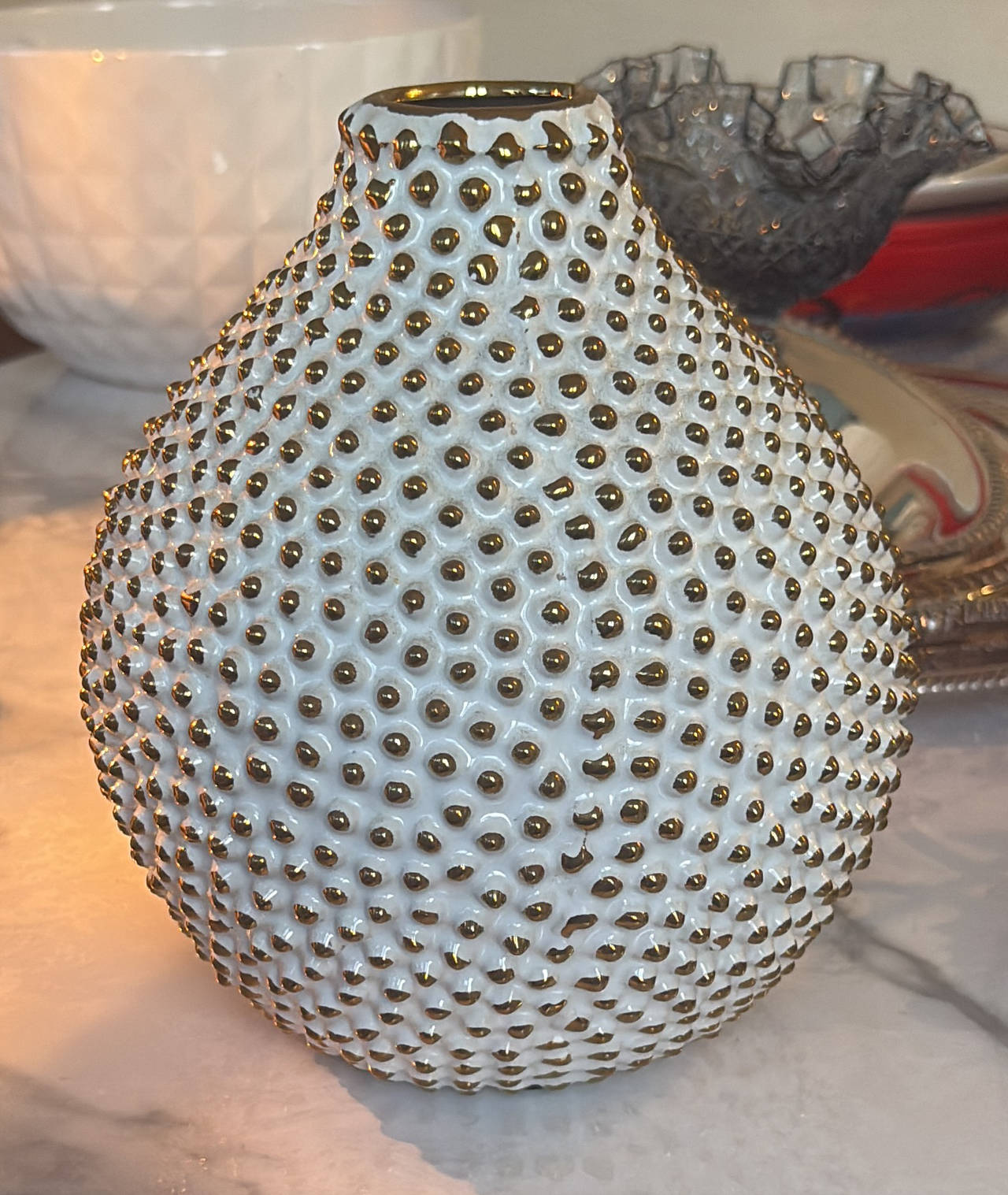 White and Gold Studded Ceramic Vase