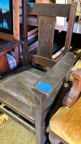 Antique Mission Style Oak Armchair - Image 5